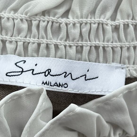 Sioni Tan ruffle Neck Sweater ribbed preppy mixed media heather mocha academia - Picture 7 of 8